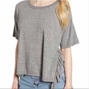 CURRENT ELLIOTT T-Shirt Ruffle Short Sleeve Grey Size Medium